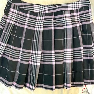 Black and pink skirt pleaded plaid cute skirt